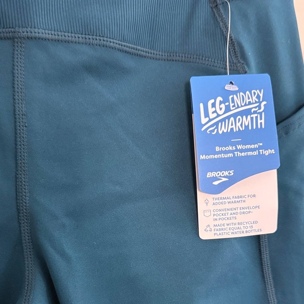 NWT Brooks Women’s Momentum Thermal Tights - Dark Teal/ “ocean drive” - Picture 2 of 5